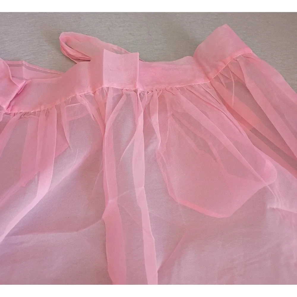 Vintage Handmade‎ Half Apron Sheer Pink Floral Shabby Chic Cottagecore Cute